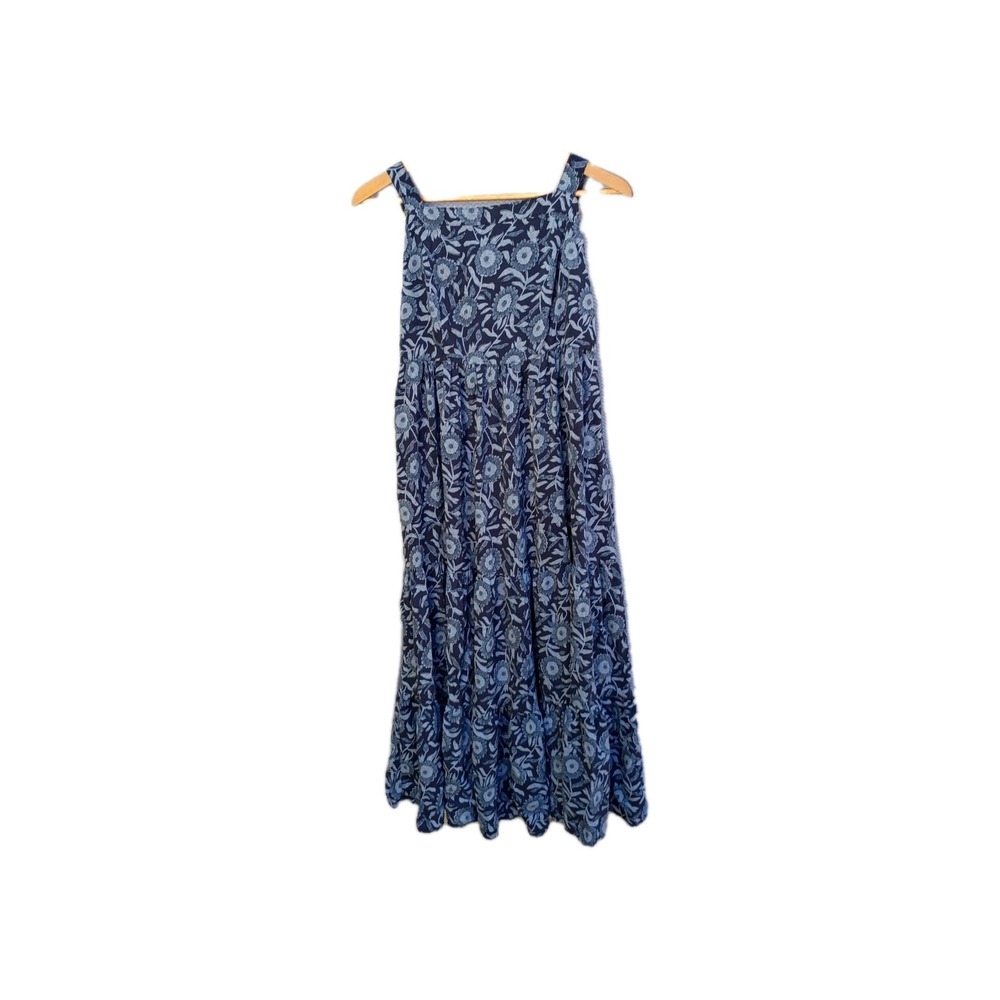 Old Navy Maxi Dress Womens L Blue Floral Smocked Square Neck Tiered Sleeveless